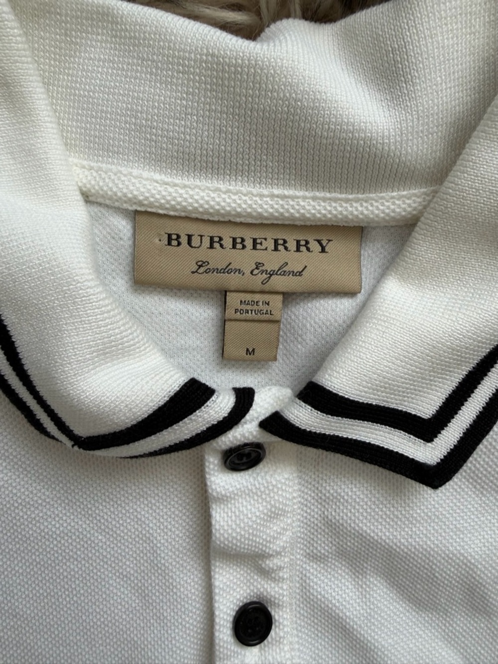 Burberry White Polo with Black Logo Plaque